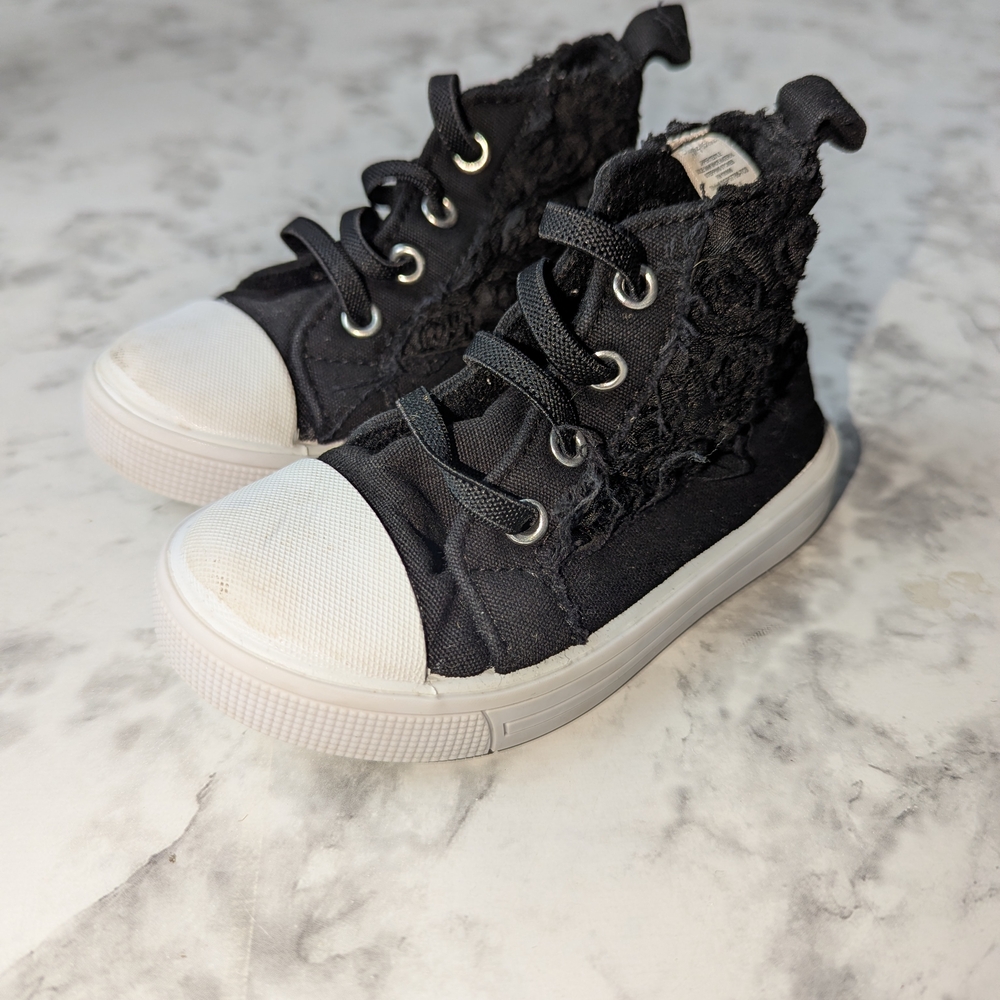 Kids Black and White Lace-Up Sneakers